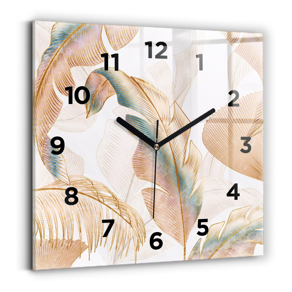 Horloge carrée en verre Motif de feuilles de la nature