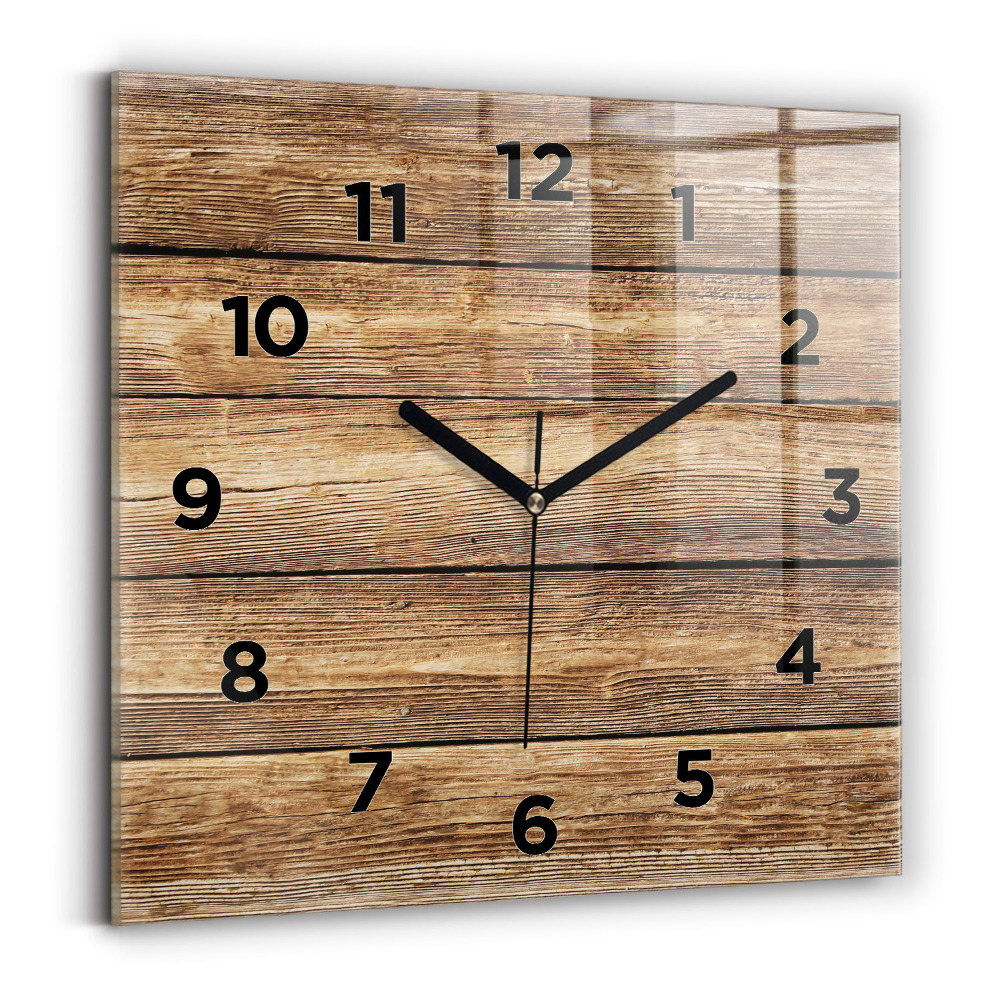 Pendule carrée en verre Planches en bois