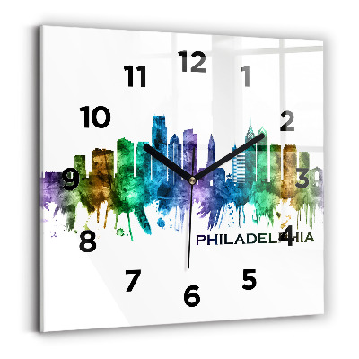 Horloge murale carrée Philadelphie colorée