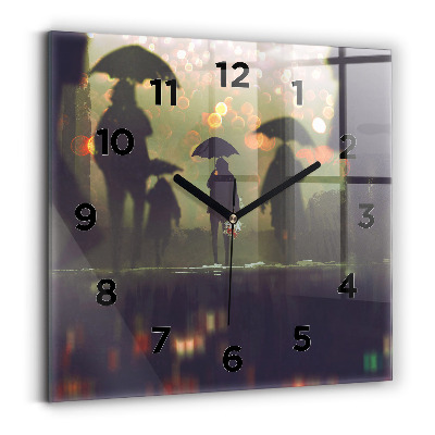 Pendule carrée en verre Personnes avec des parapluies