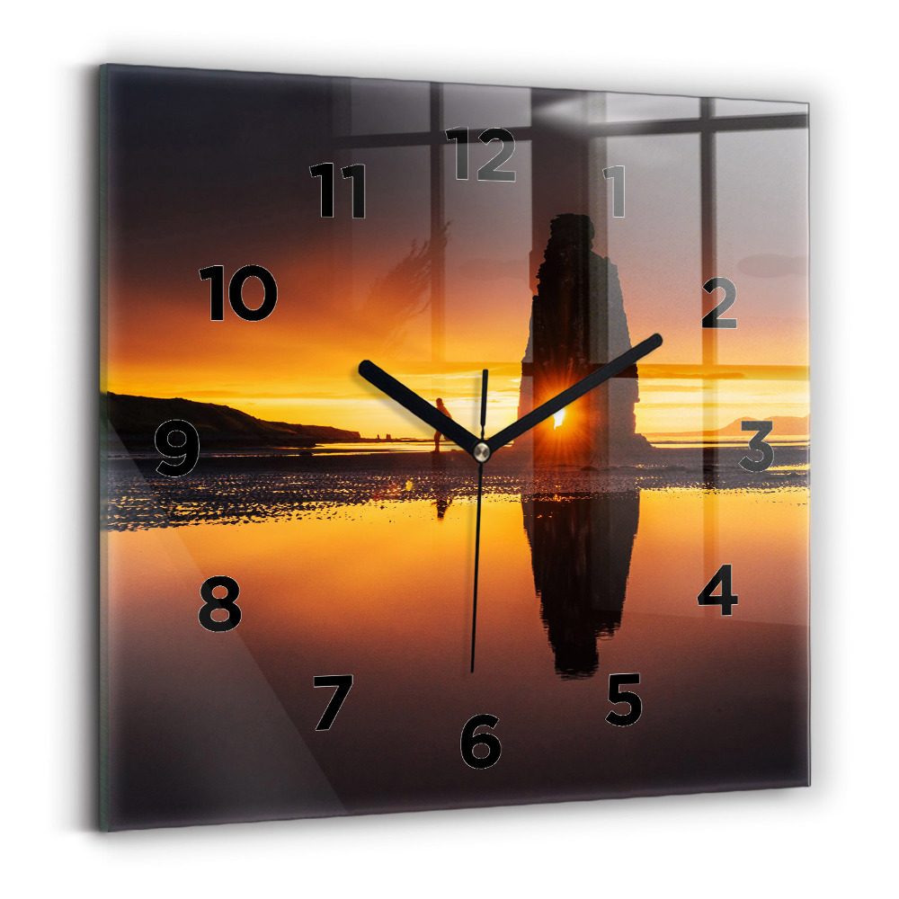 Pendule carrée en verre Coureur et coucher de soleil