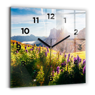 Horloge carrée en verre Prairie de lavande