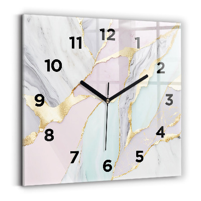 Horloge carrée en verre Motif de marbre