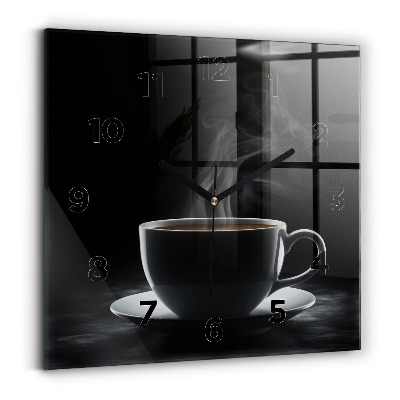 Horloge carrée en verre Tasse de café noir