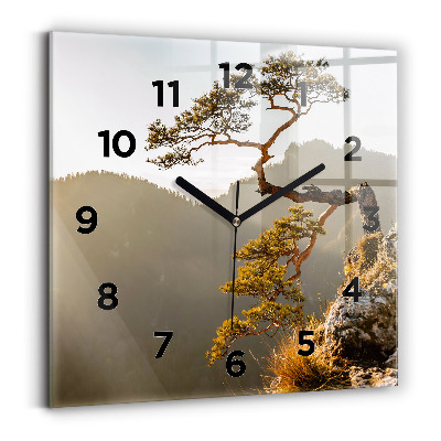 Horloge carrée en verre Arbre dans les montagnes