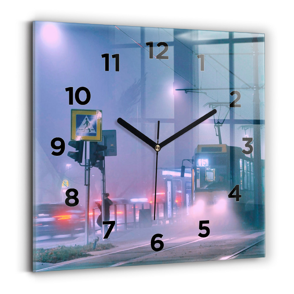 Horloge murale carrée Varsovie dans le brouillard