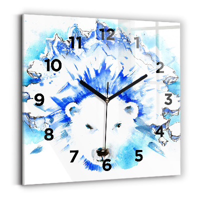 Horloge carrée en verre Ours sur fond de glace