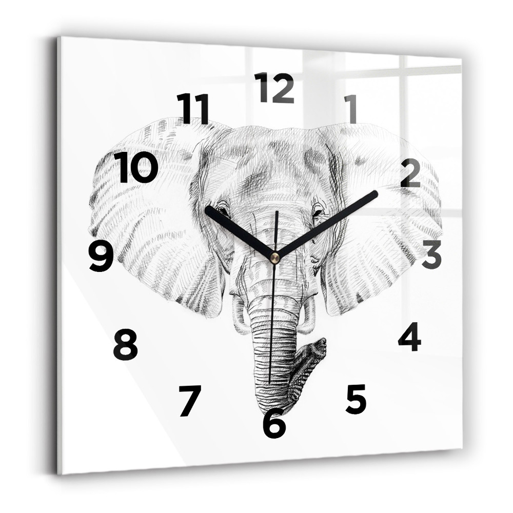 Horloge murale carrée Tête d'éléphant graphique