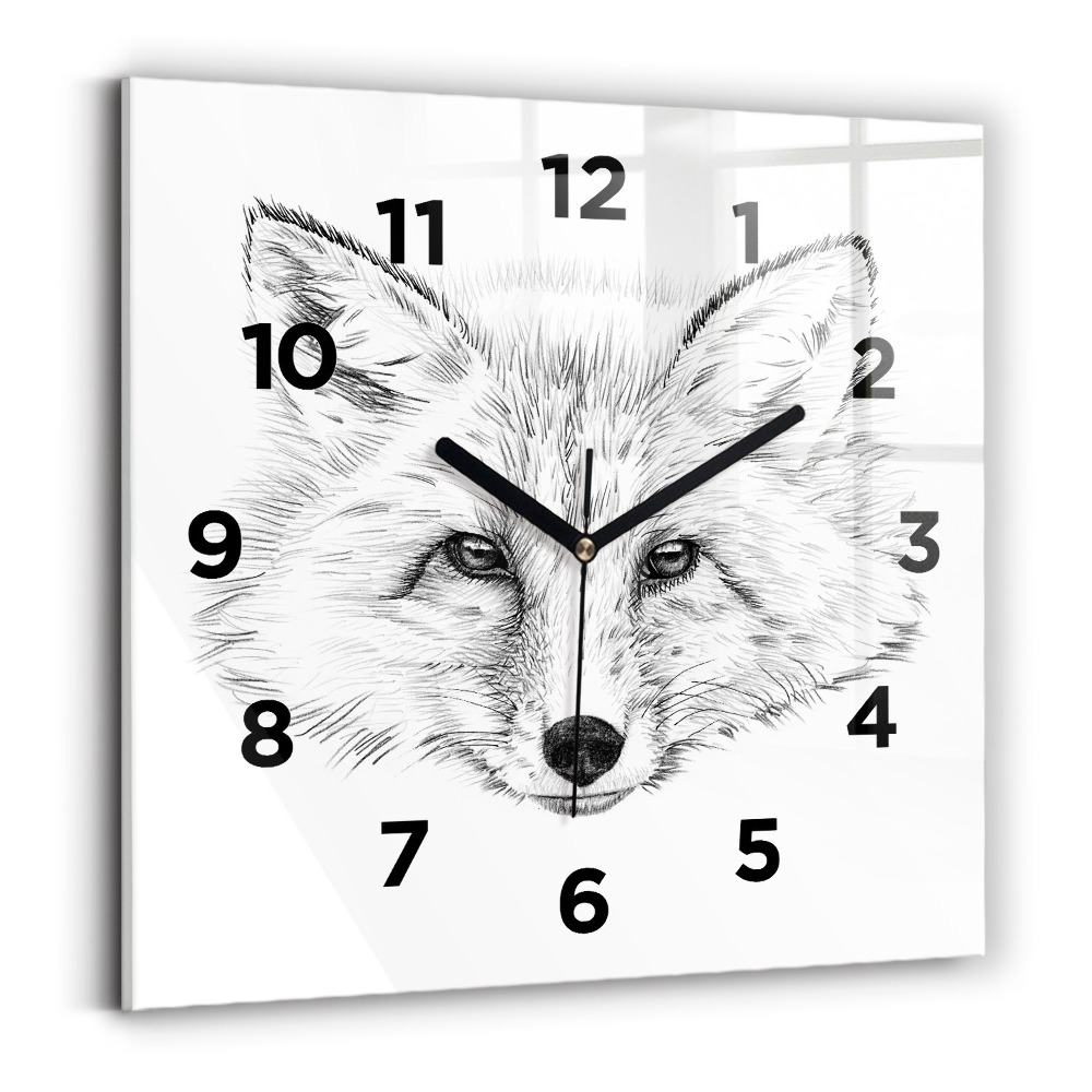 Horloge carrée en verre Tête de renard graphique