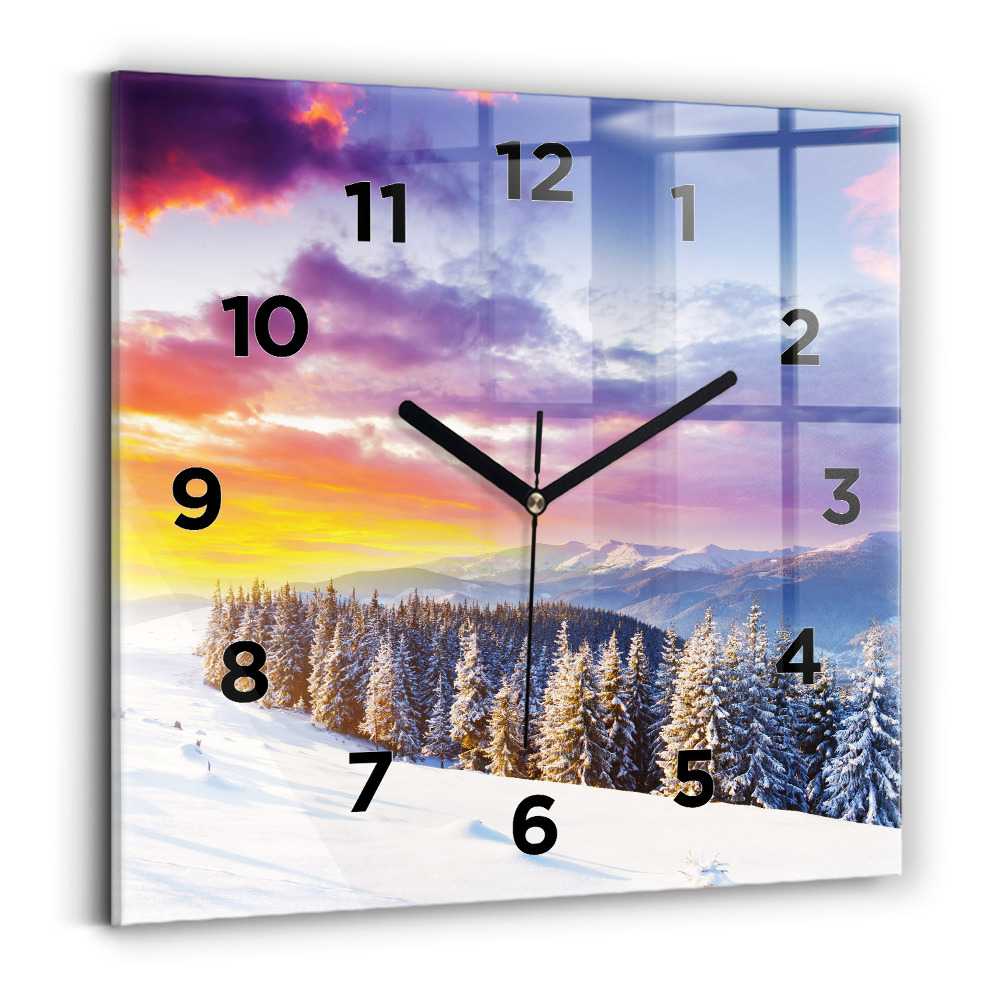 Horloge murale carrée Paysage de montagne hivernal