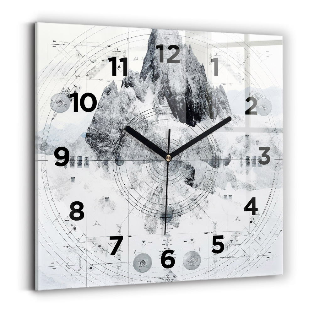 Horloge murale carrée Dessin de montagnes