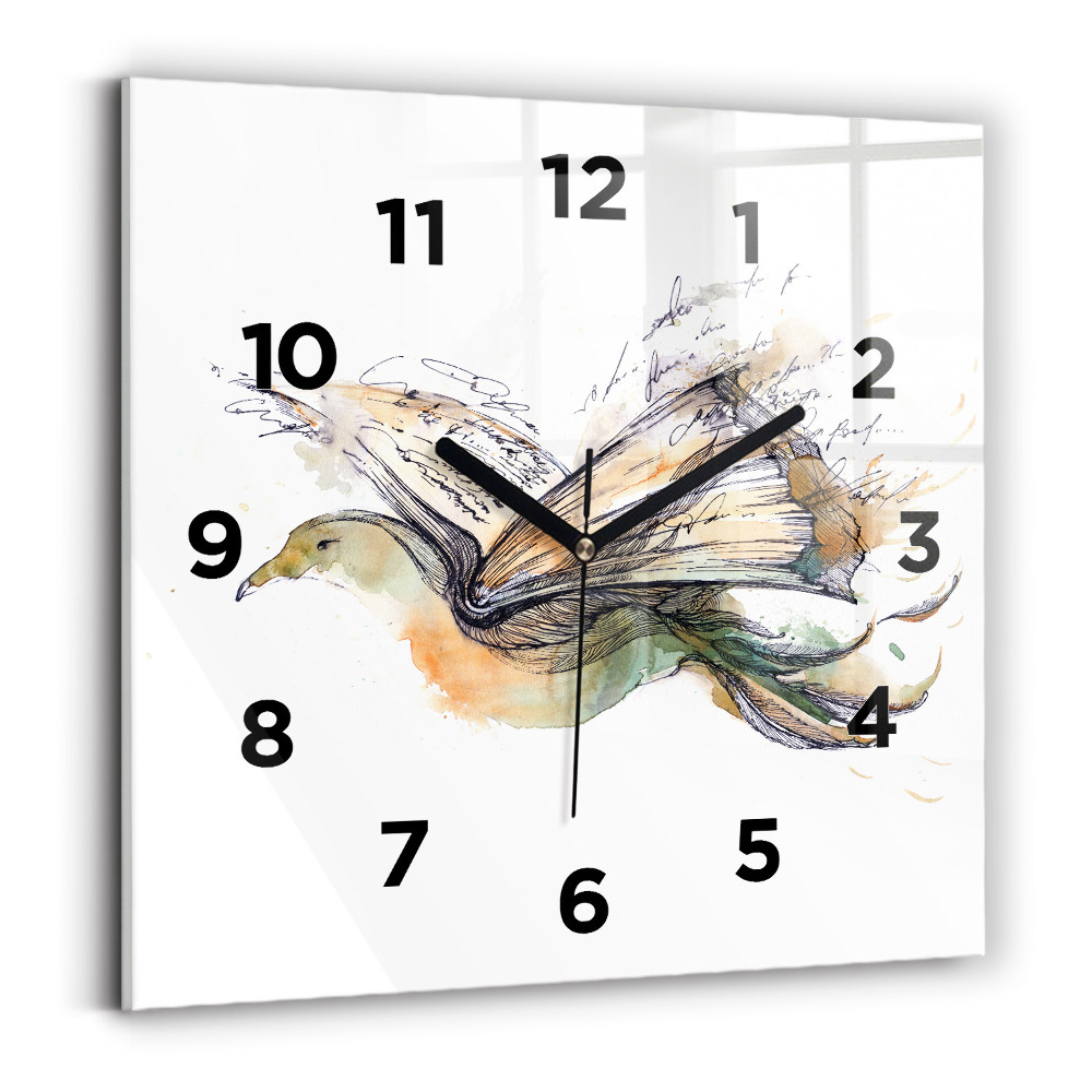 Horloge carrée en verre Oiseau et livre