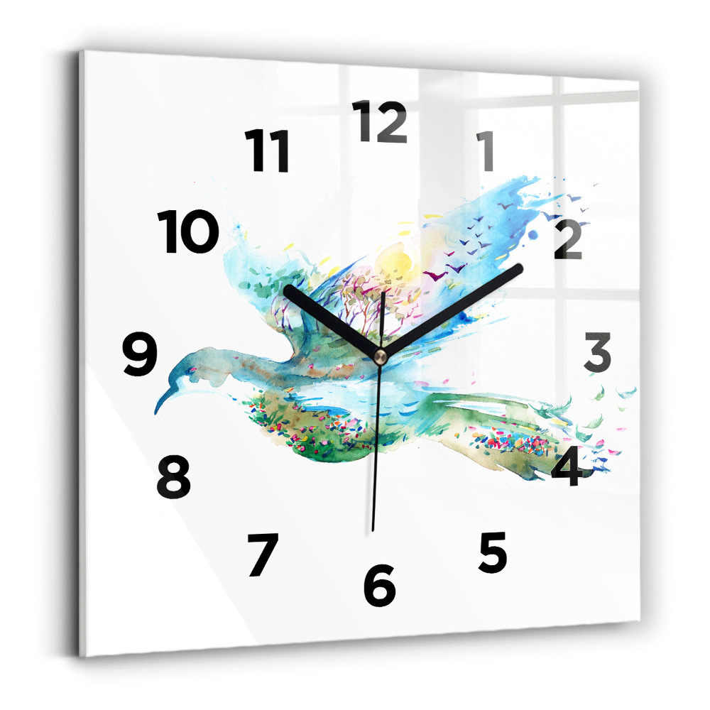 Pendule carrée en verre Abstraction d'un oiseau et d'un printemps