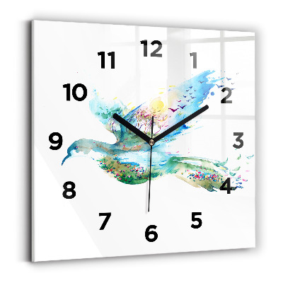 Pendule carrée en verre Abstraction d'un oiseau et d'un printemps