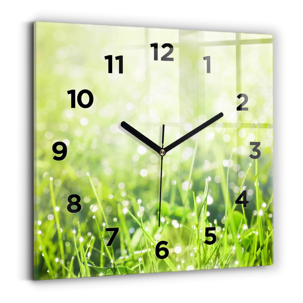 Horloge murale carrée Herbe verte