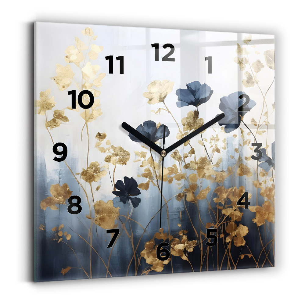 Pendule carrée en verre Fleurs abstraites