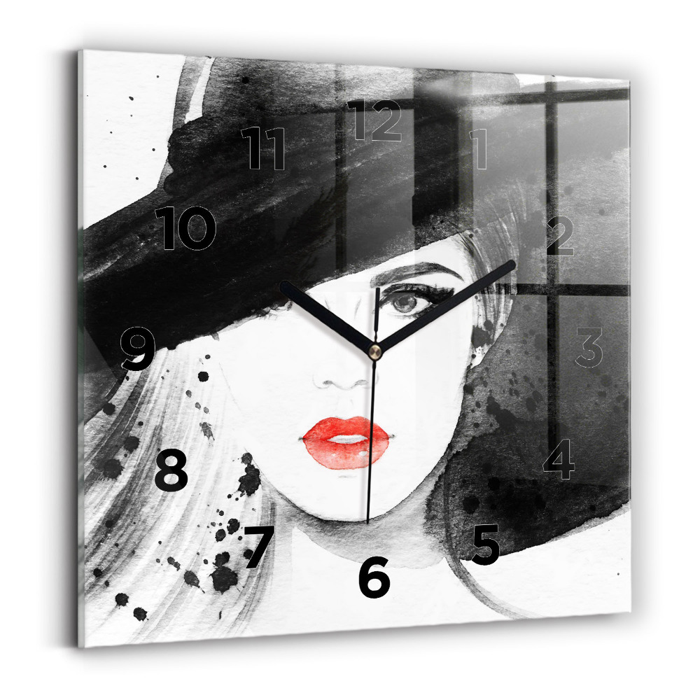 Horloge murale carrée Femme au chapeau