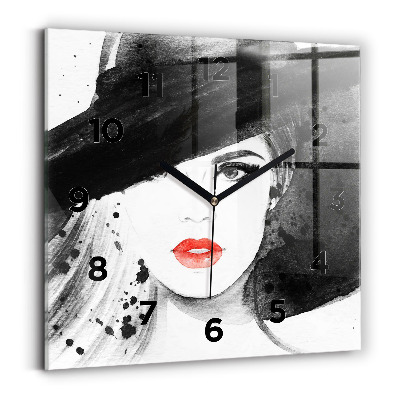 Horloge murale carrée Femme au chapeau