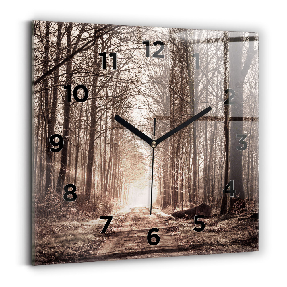 Horloge murale carrée Sentier forestier en sépia