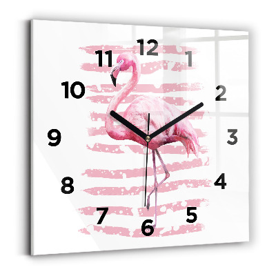 Horloge carrée en verre Graphique de flamant rose