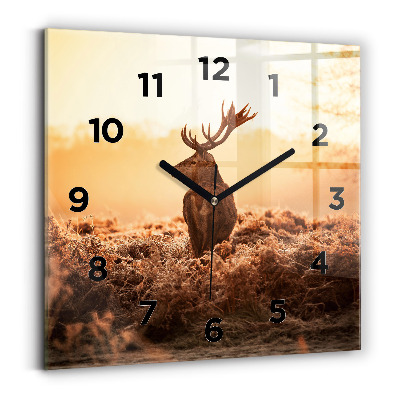 Horloge carrée en verre Cerf au lever du soleil