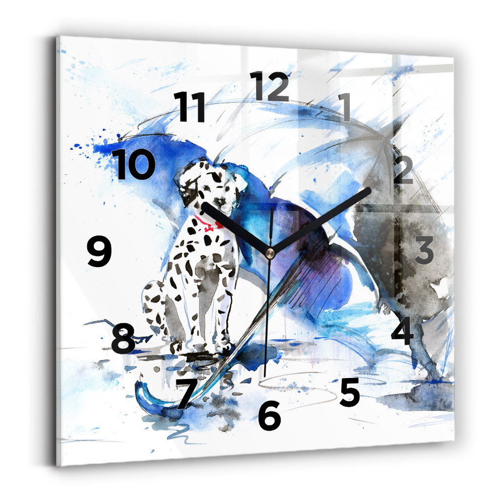Horloge murale carrée Dalmatien et parapluie