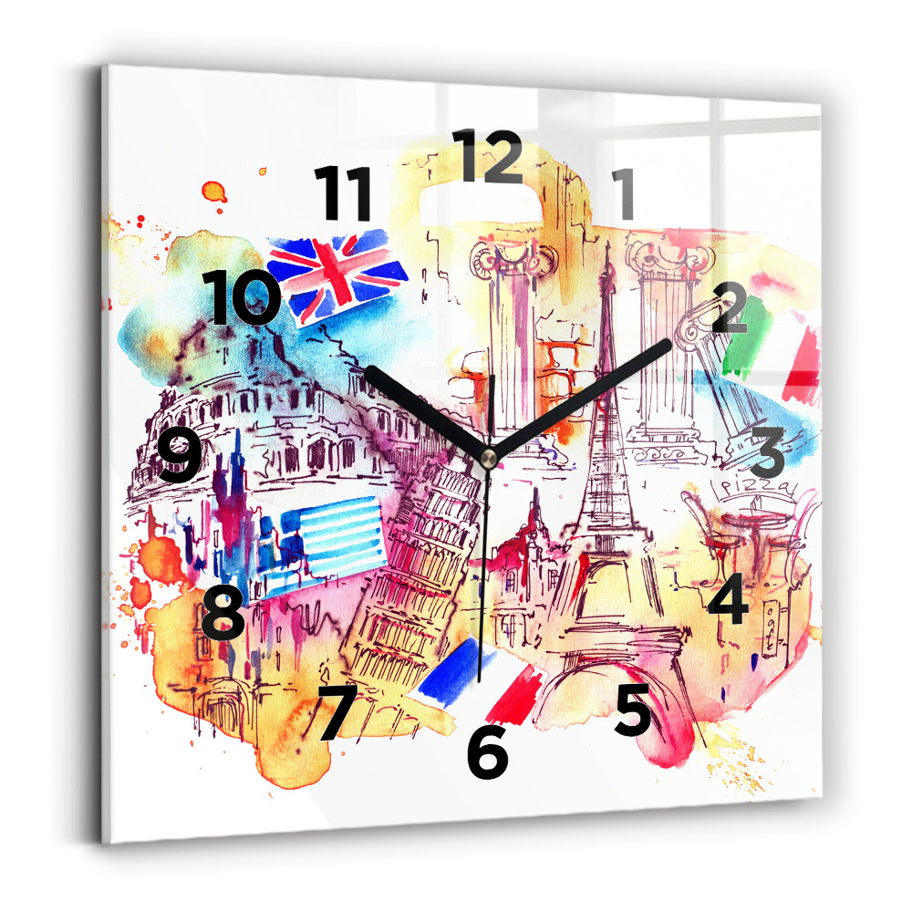 Horloge carrée en verre Pays attrayants du monde