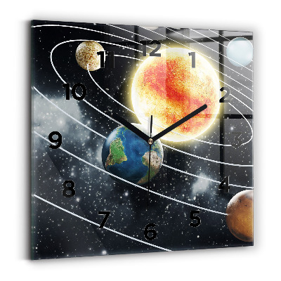Horloge carrée en verre Système solaire