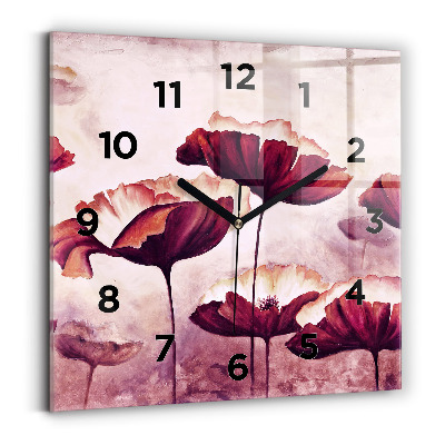 Pendule carrée en verre Fleur de coquelicot