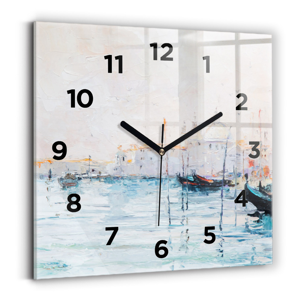 Horloge carrée en verre Peinture à l'huile d'un yacht en mer