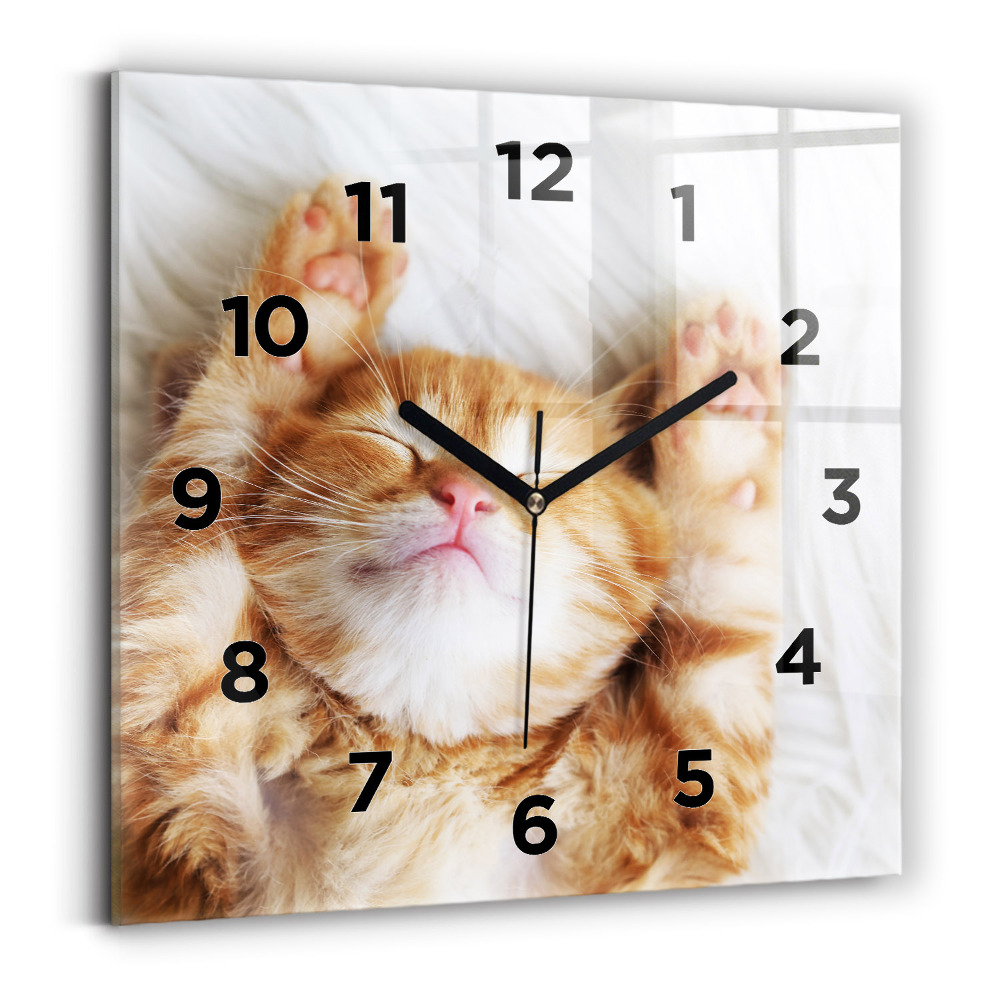 Horloge carrée en verre Petit chat endormi