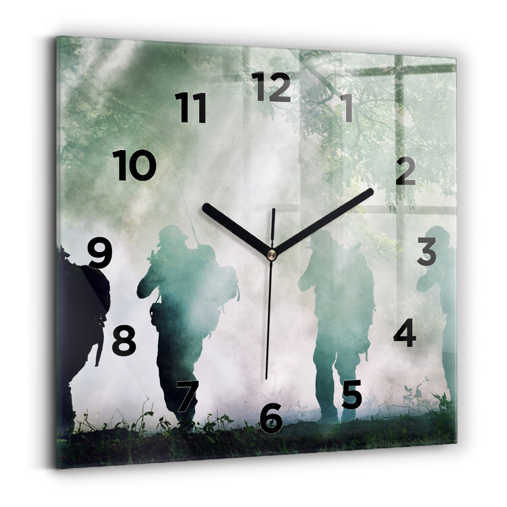 Horloge murale carrée Soldats dans la forêt