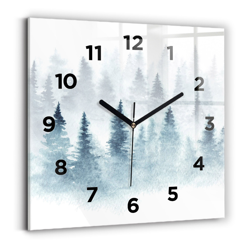 Horloge carrée en verre Forêt d'hiver