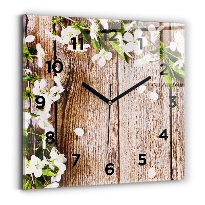 Horloge carrée en verre Fleurs sur bois