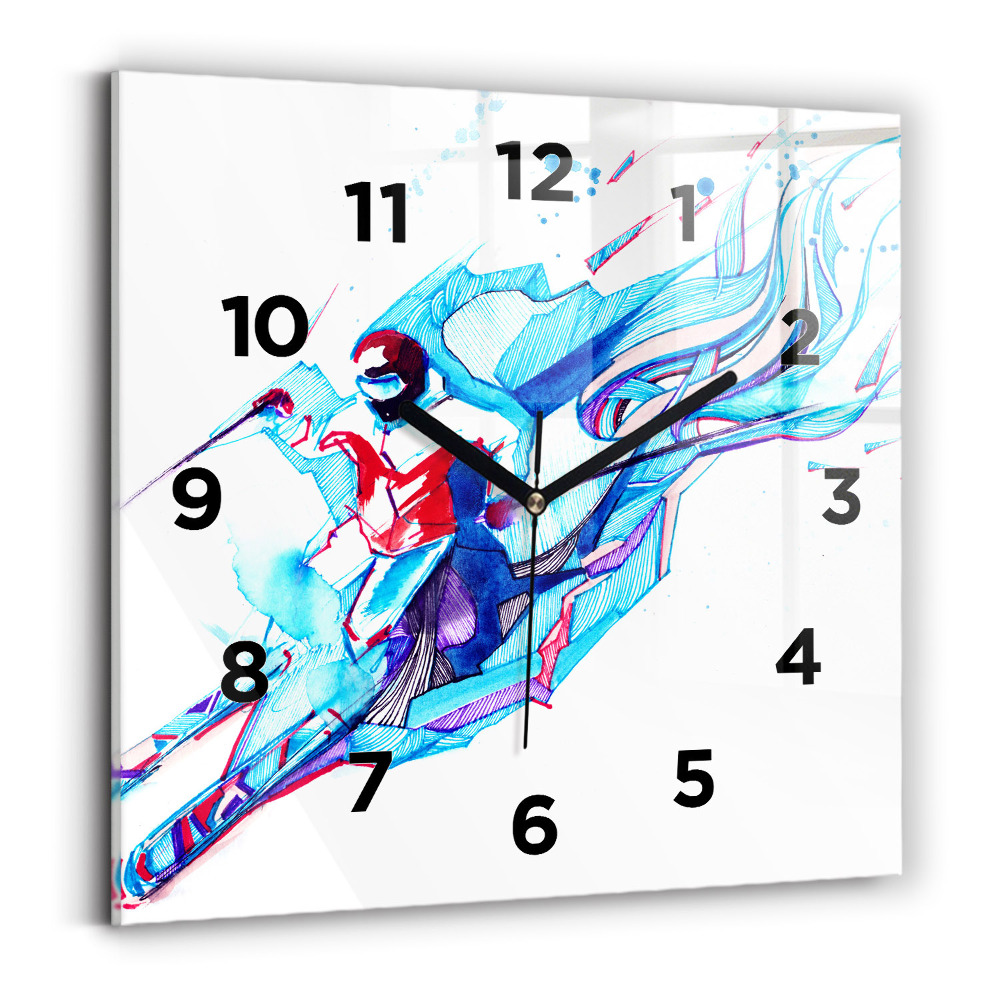 Pendule carrée en verre Skieur