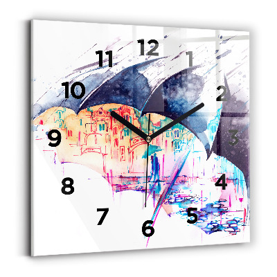 Horloge murale carrée Parapluie et ville