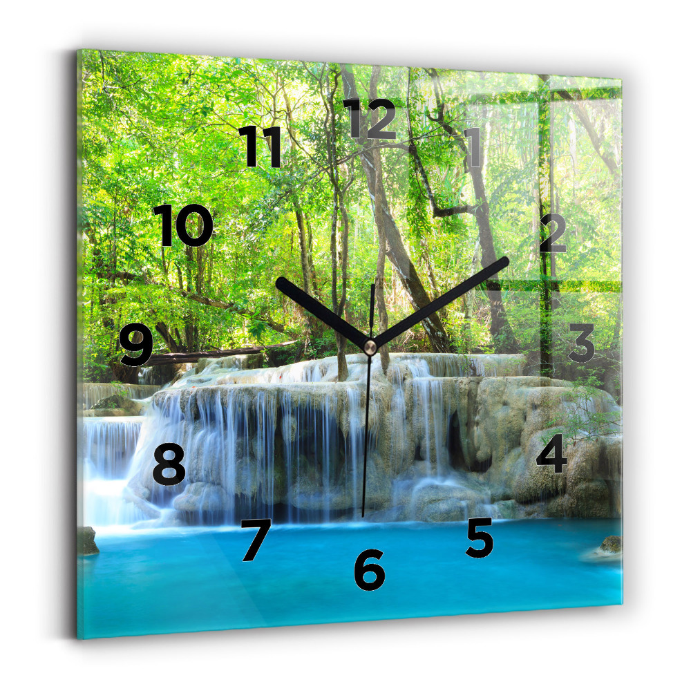 Pendule carrée en verre Cascade dans la forêt