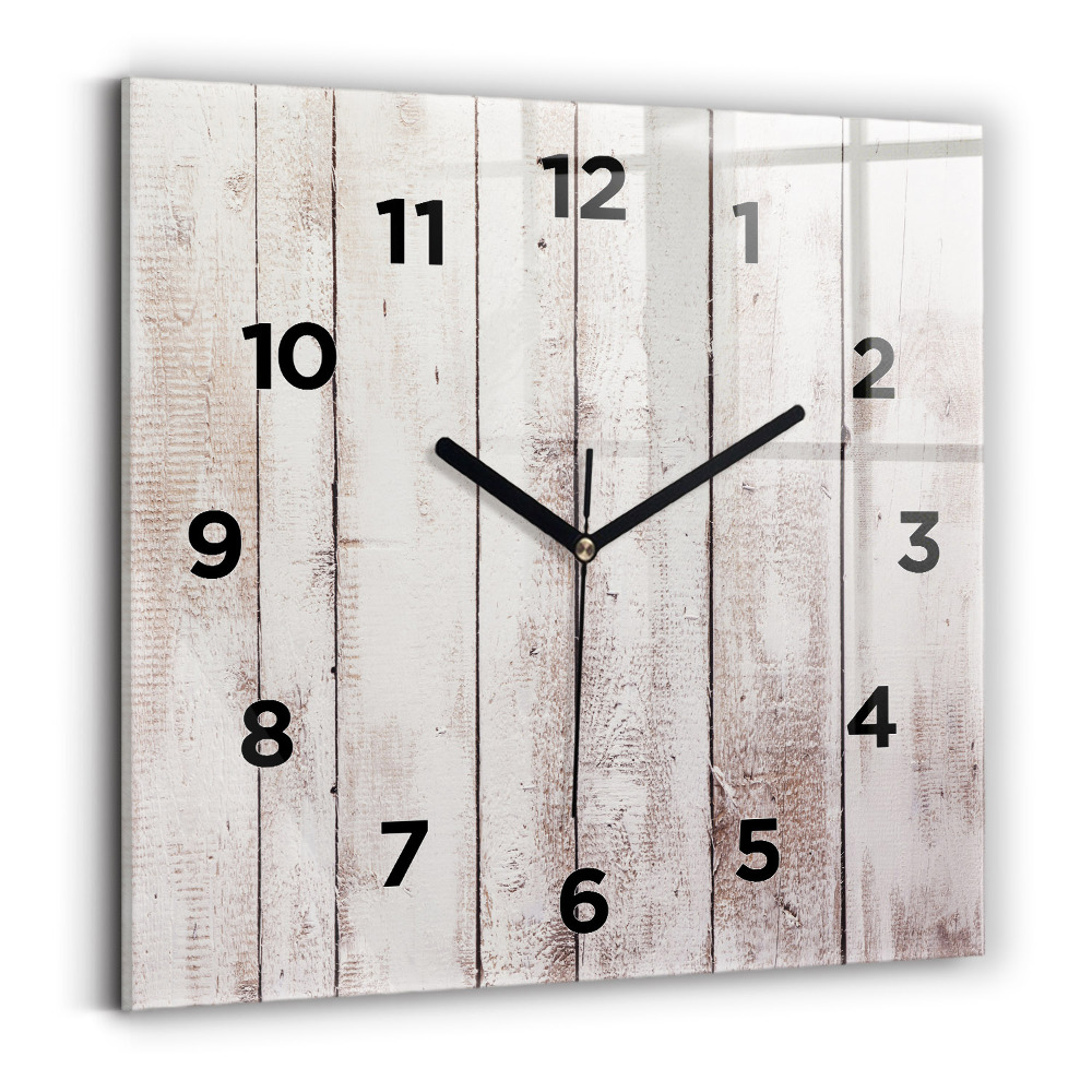 Horloge carrée en verre Planches de bois clair