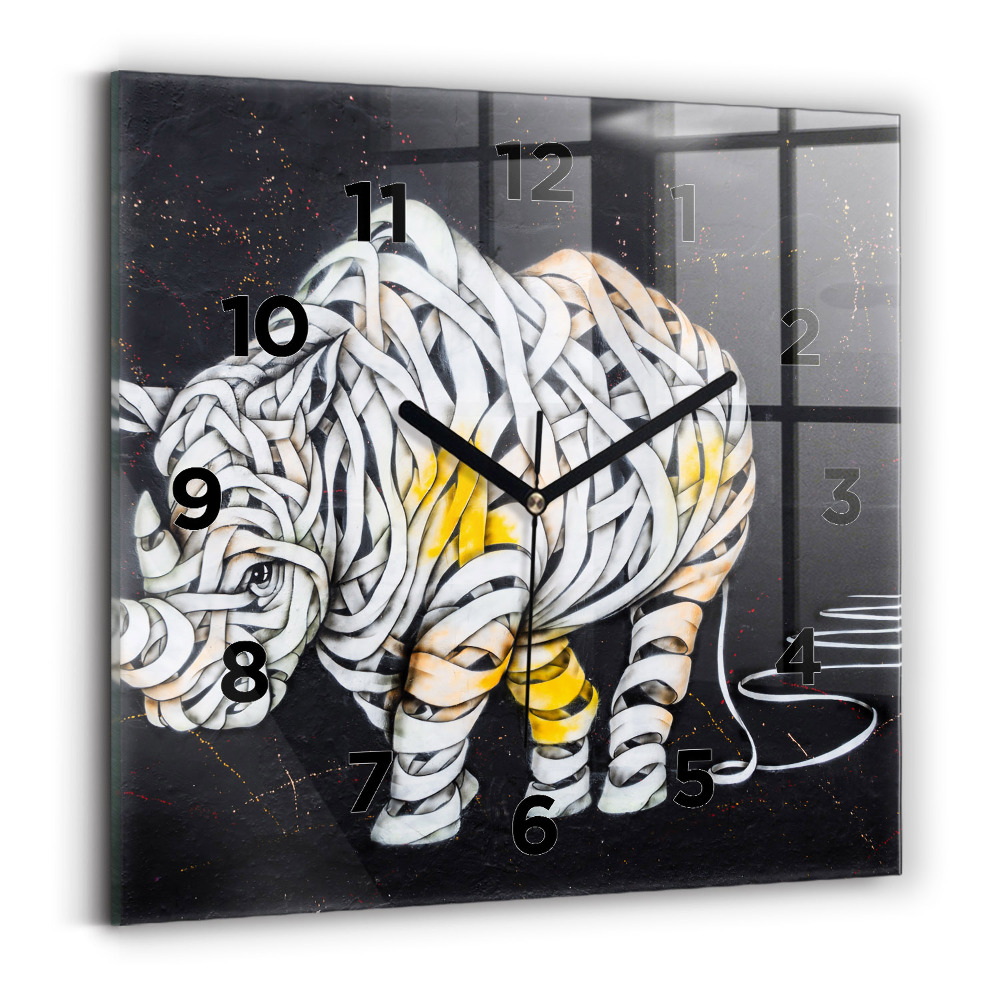 Horloge carrée en verre Rhinocéros abstrait