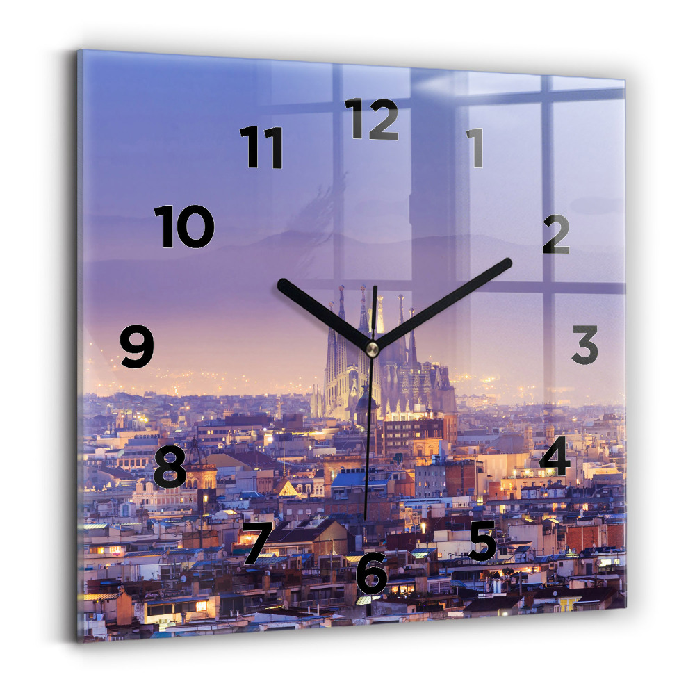 Horloge carrée en verre Vue de Barcelone