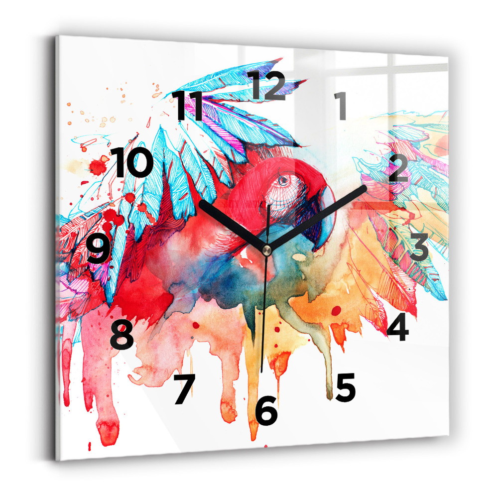 Horloge carrée en verre Perroquet rouge coloré