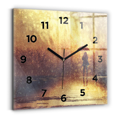 Horloge murale carrée Femme avec un parapluie