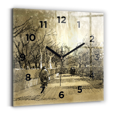 Horloge murale carrée Parc et arbres en sépia