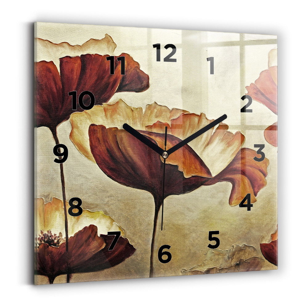 Horloge carrée en verre Coquelicots peints