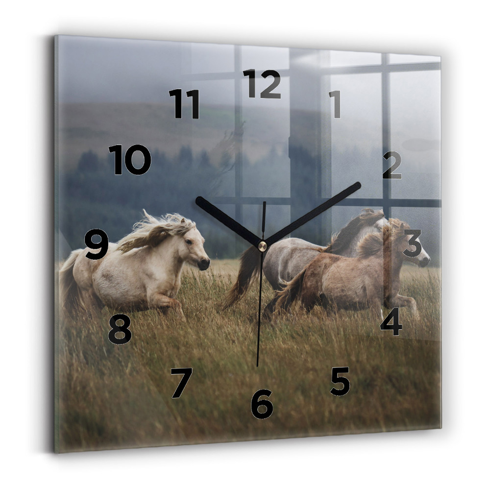 Pendule carrée en verre Chevaux au galop