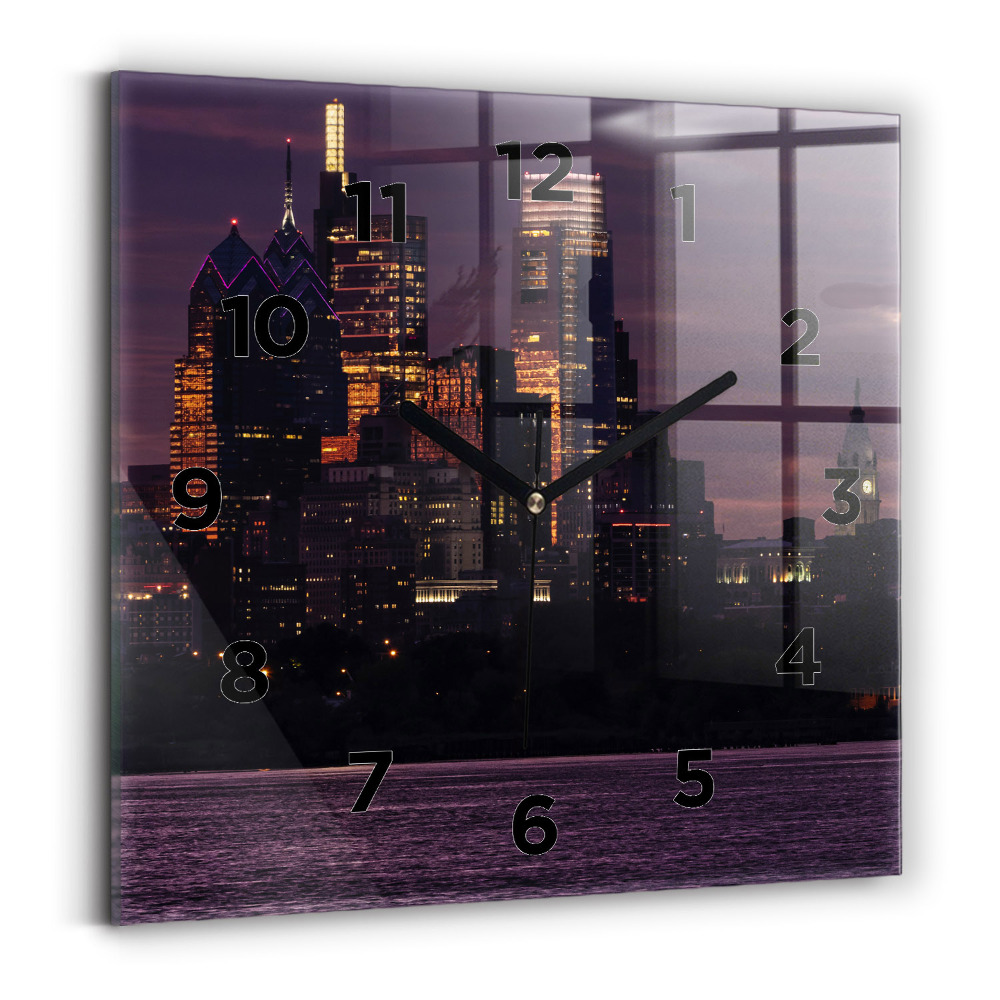 Horloge murale carrée Ligne d'horizon de Philadelphie