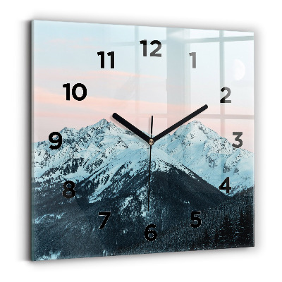 Horloge carrée en verre Chaîne de montagnes en hiver