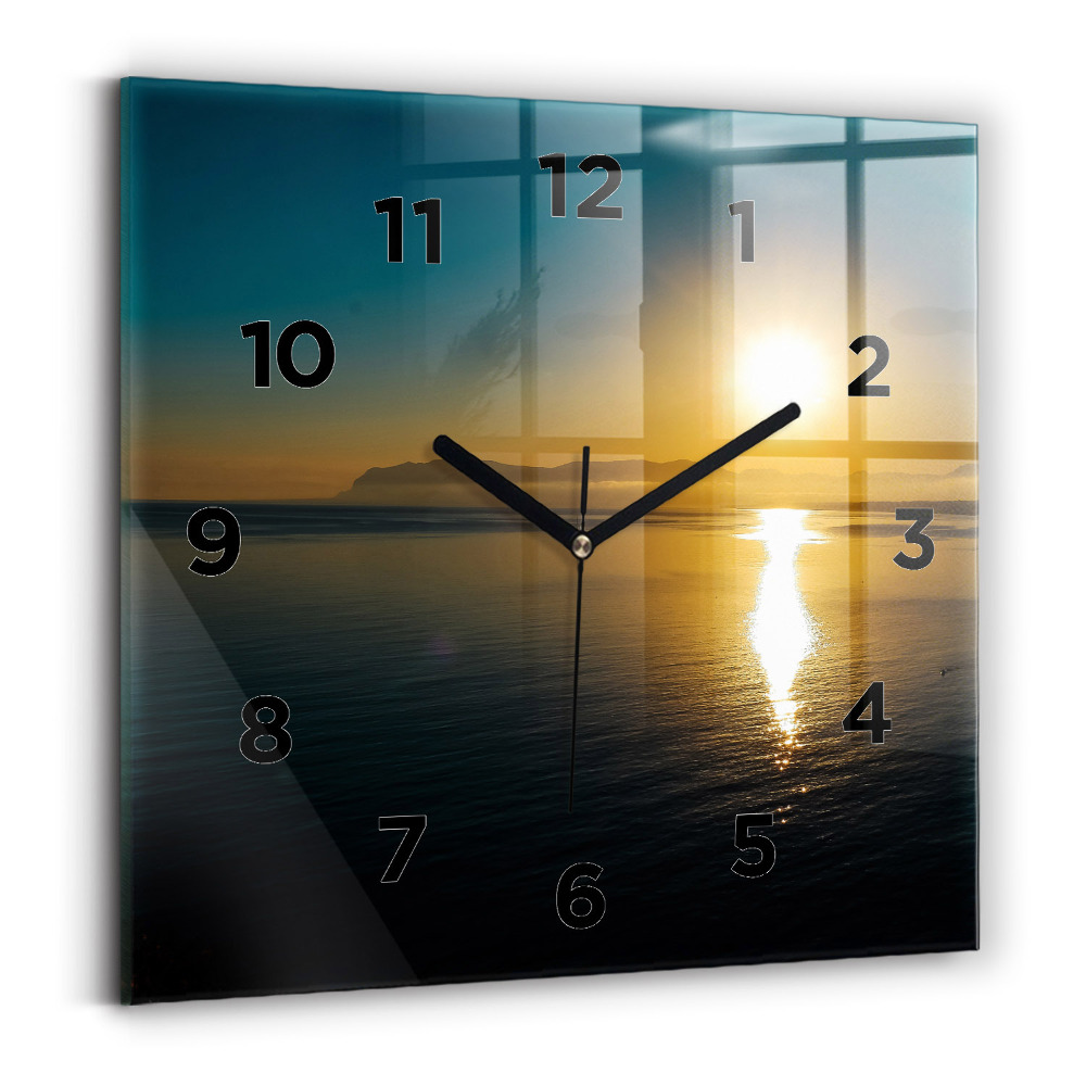 Horloge carrée en verre Paysage de lever de soleil