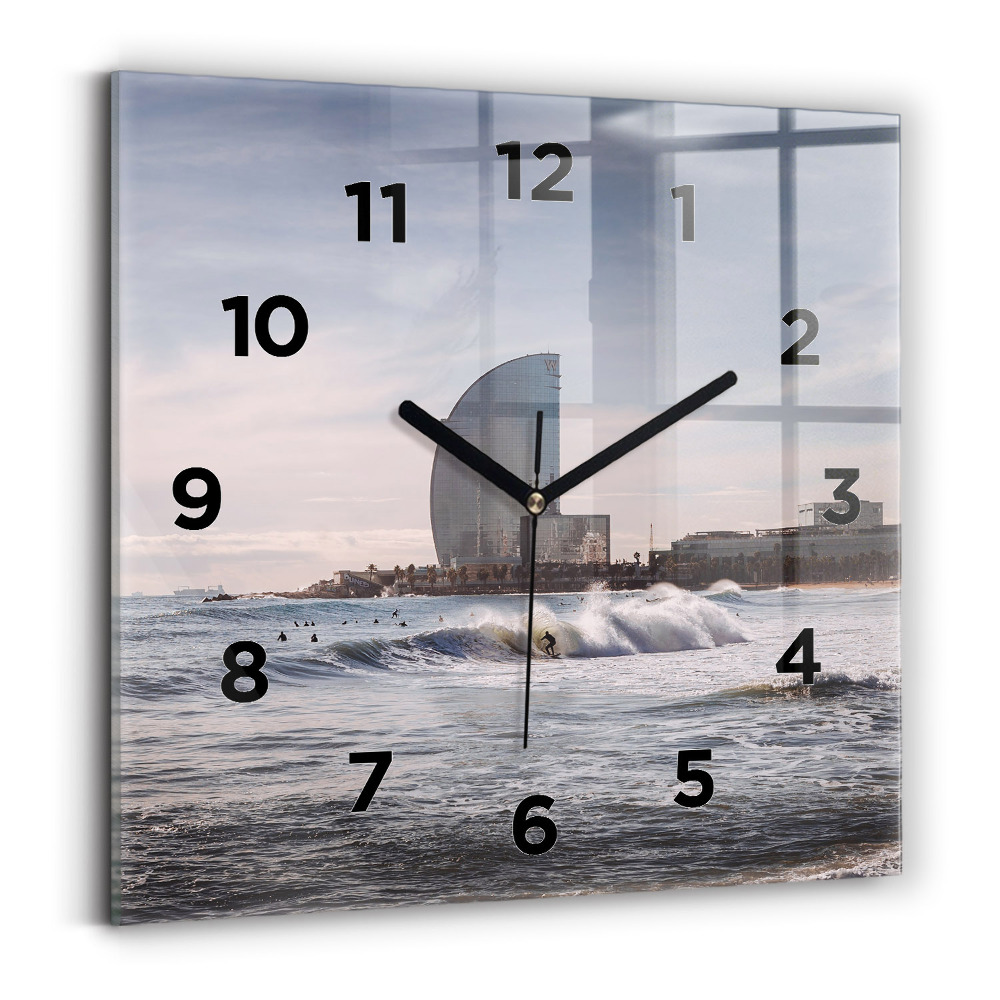 Pendule carrée en verre Surfeur de Barcelone