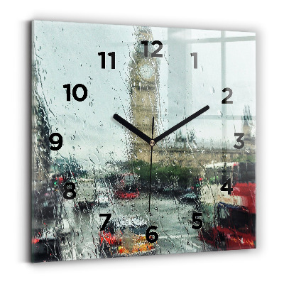 Horloge carrée en verre Londres sous la pluie